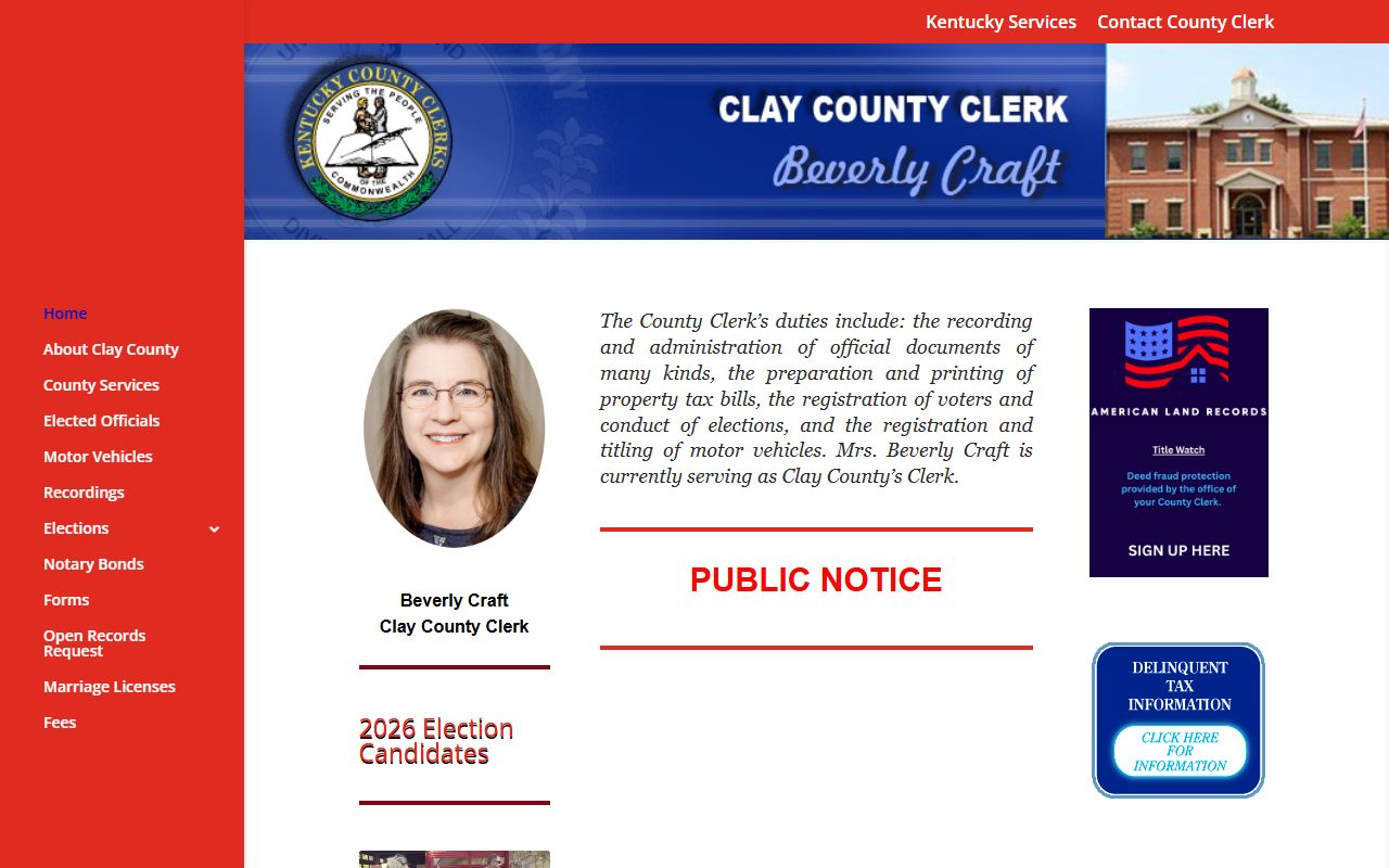 Clay County County Clerk office information separate from Circuit Court Clerk records