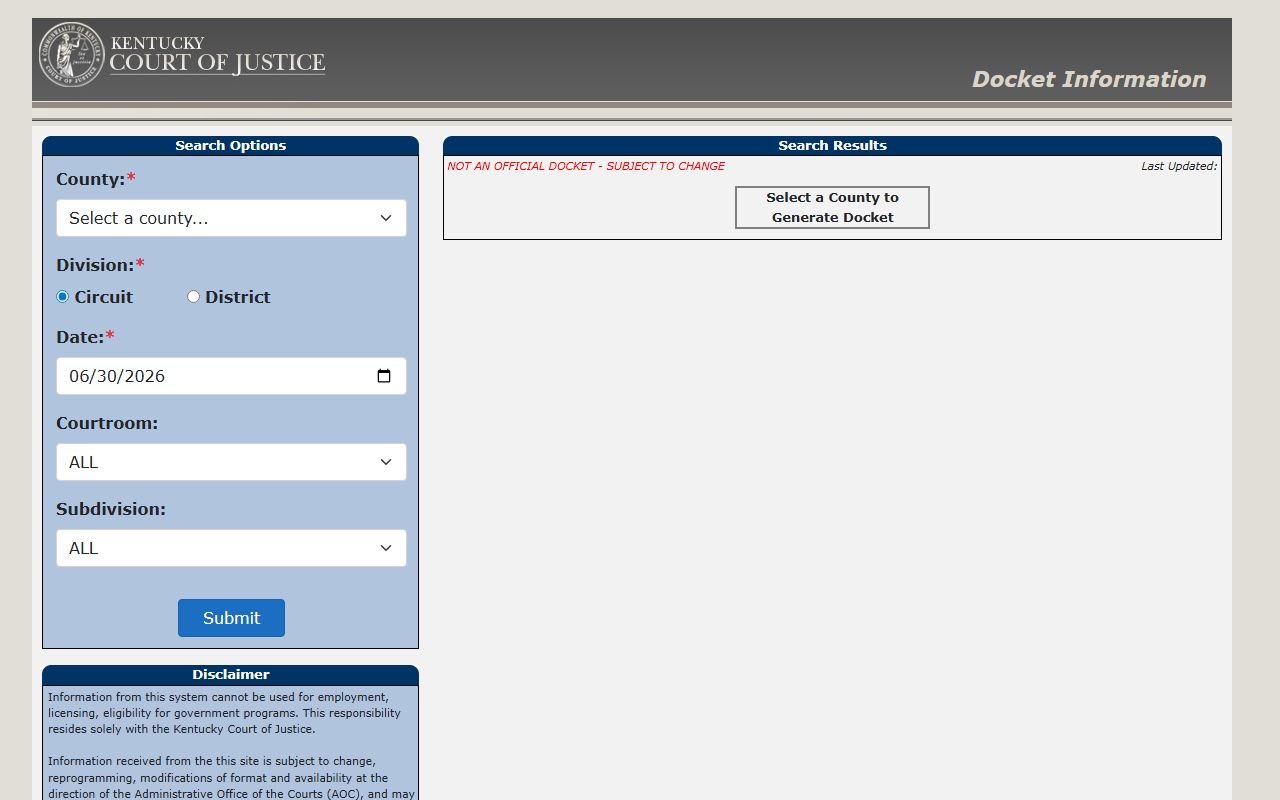 Clay County court dockets Kentucky Court of Justice docket search
