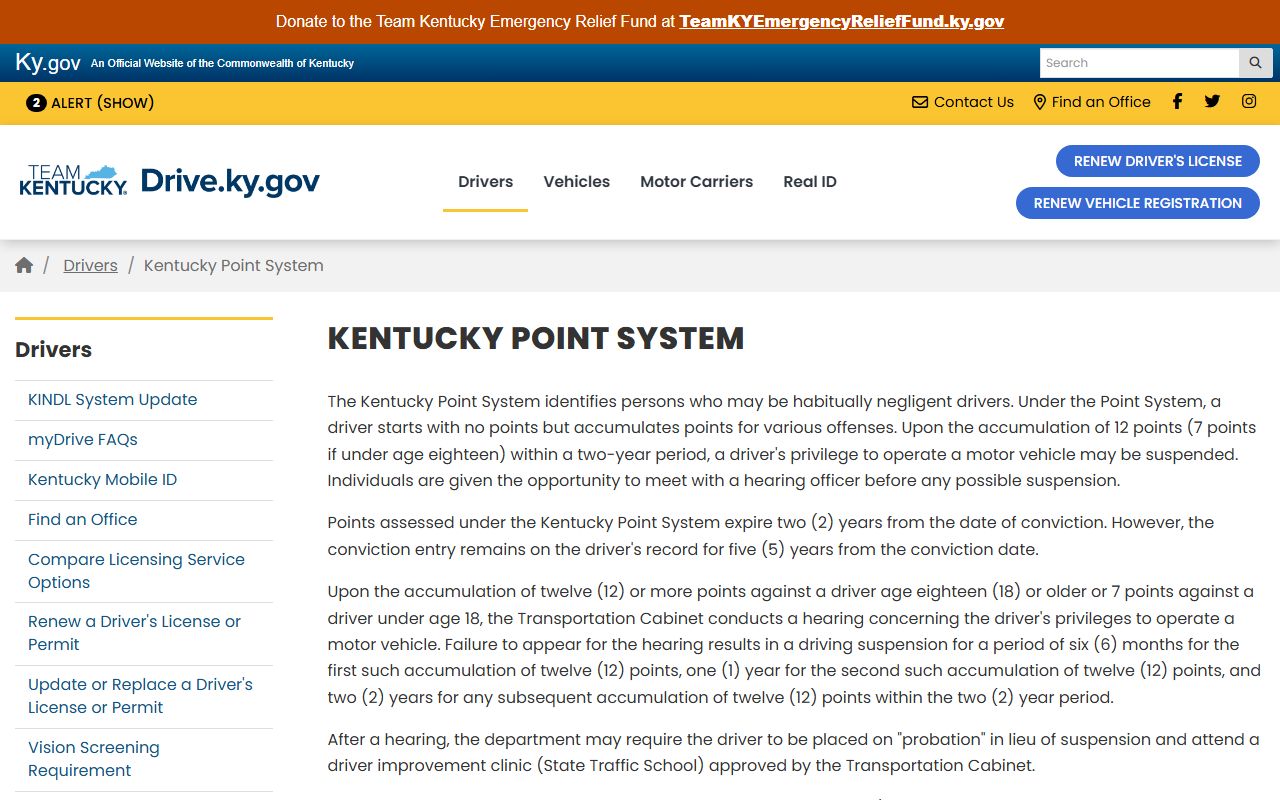Clay County traffic record point consequences under the Kentucky point system