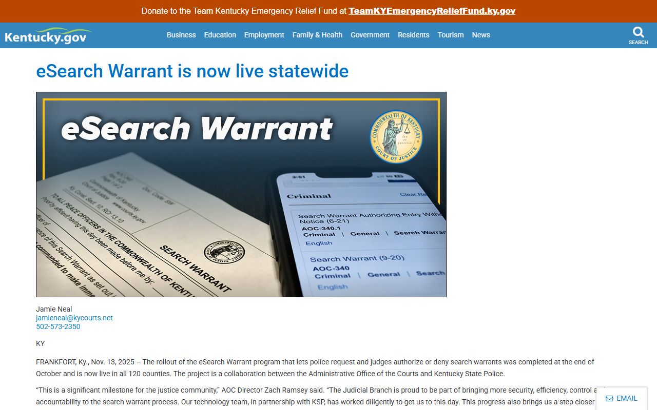 Clay County warrant search Kentucky eSearch Warrant rollout notice