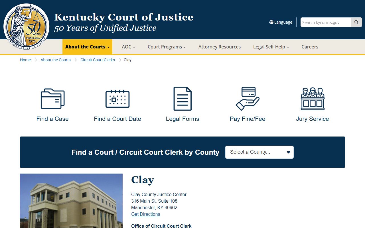 Clay County court records Kentucky Court of Justice page